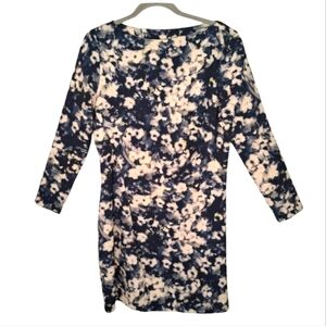 Zara Neutral Floral Print Boat Neck Midi Dress Size Large